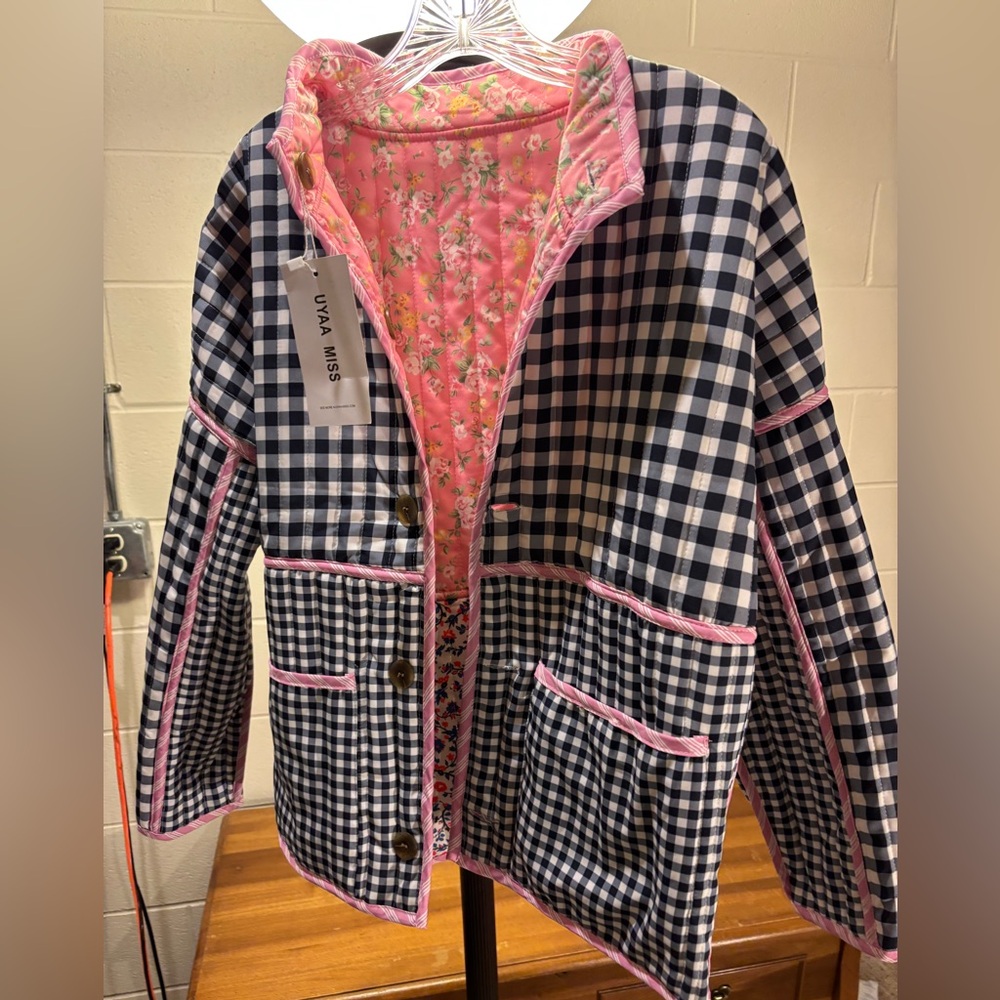 NWT Navy and Pink Checkered Women's Jacket - reversible